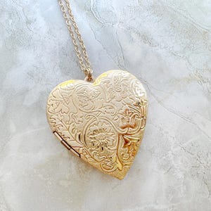 Big Heart Shape Locket Necklace, Personalized Photos Locket Necklace, Golden Locket, Best Gift, L42
