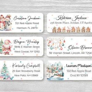 Set of 48 Personalized Sweet Christmas Tree Santa Clause Winter Snow Holiday Return Address Labels, Custom Stickers, housewarming gift