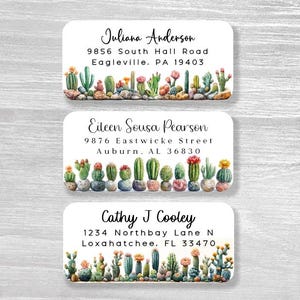 Set di 48 adesivi personalizzati per indirizzo di ritorno, etichette personalizzate, etichette personalizzate per matrimonio estivo con cactus, A927