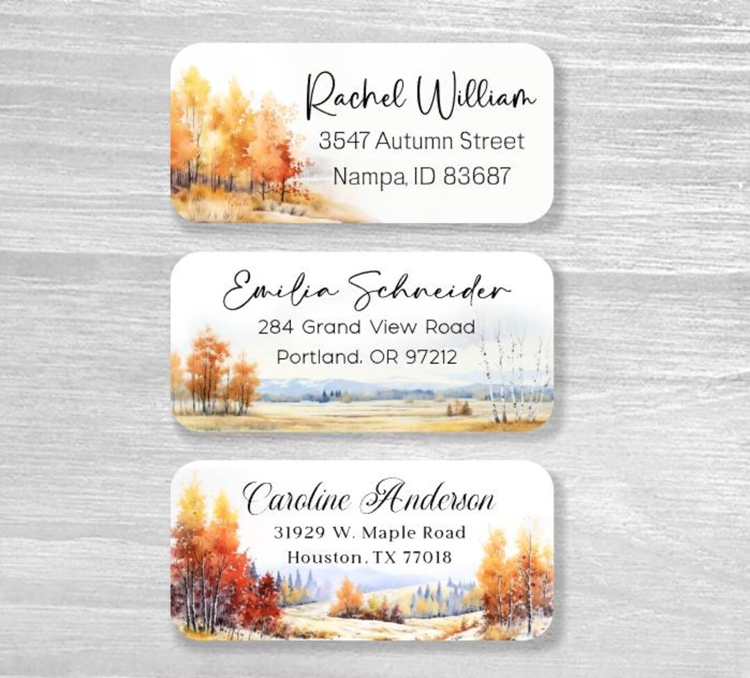 Set of 48 Personalized Watercolor Golden Autumn Fall Trees Landscape ...