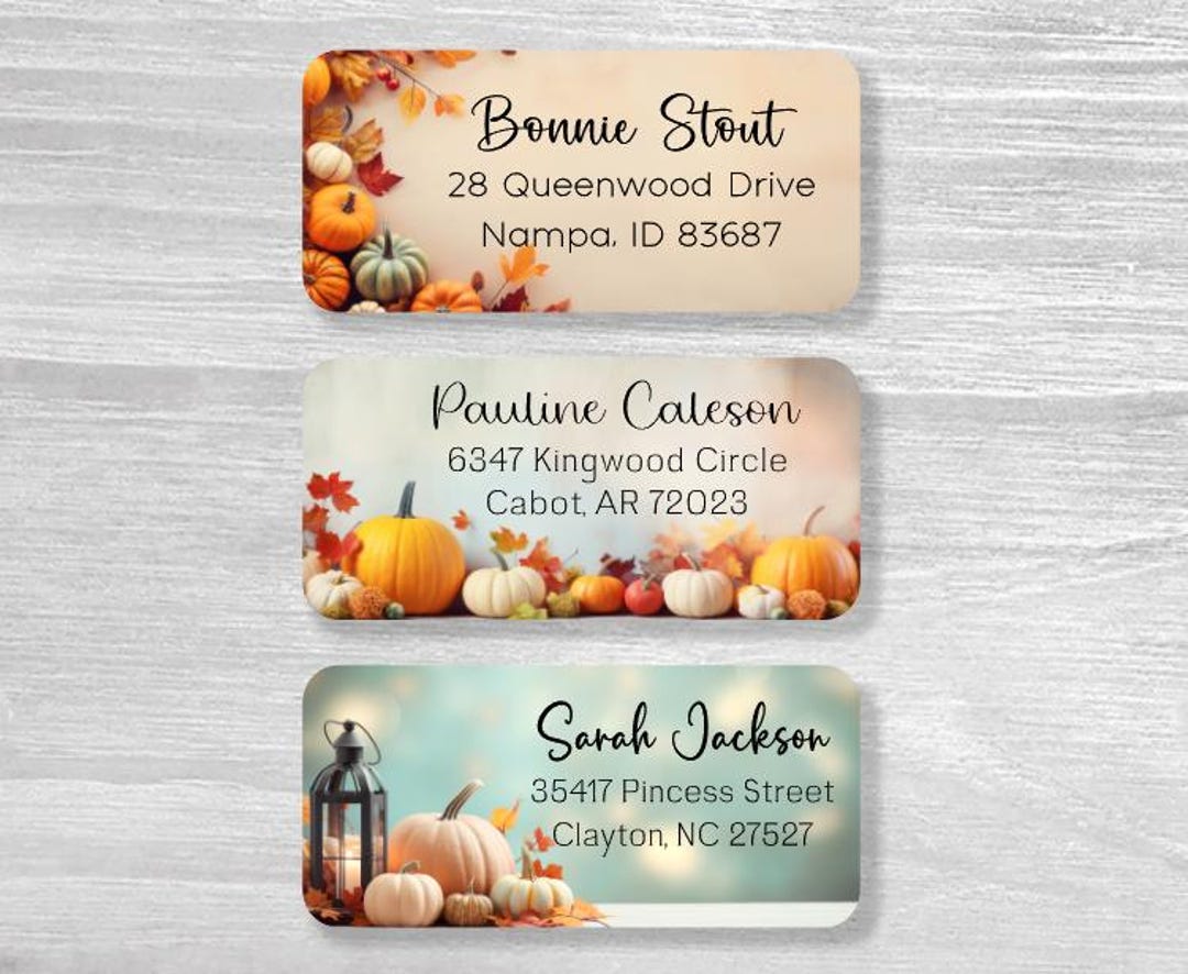 Set of 48 Personalized Autumn Pumpkins Thanksgiving Fall Return Address ...