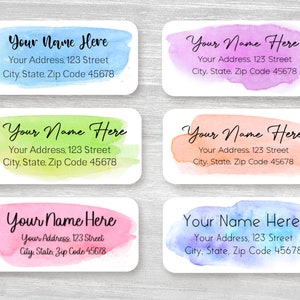 Set of 48 Personalized Watercolor Strokes Brush Pink Blue Green housewarming gift Return Address Labels, Custom Stickers A147