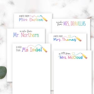 Personalized Pencil Writing Heart with Rainbow Color Name Notepad, Custom Gifts for Teacher, Teacher Appreciation Gift, Memo Pad, N220