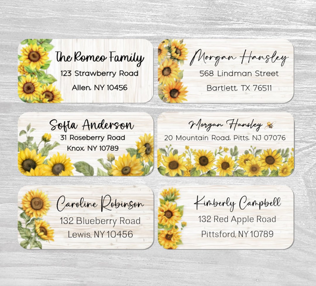 Sunflower Sticker Label Set of 48 Personalized Sunflowers Spring Wedding Housewarming Gift ...