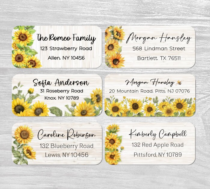 Set of 48 Personalized Sunflowers Spring Wedding housewarming gift Return Address Labels, Custom Stickers