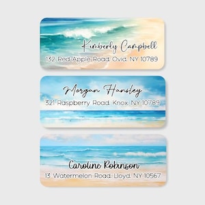 Set 48 Stück personalisierte Etiketten, Strand Meer Sommer Tropisch Aqua Welle Hochzeit Aufkleber, Adressaufkleber benutzerdefinierte, Einweihungsparty Geschenk