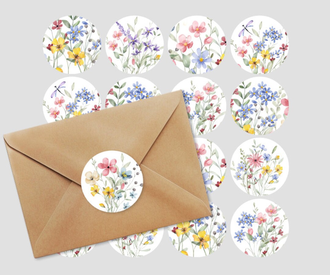 Mixed Designs Wildflowers Round Labels, Spring Flowers Envelope Seals ...
