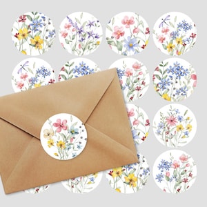 Gemengde ontwerpen Wilde bloemen ronde etiketten, lentebloemen envelopzegels, scrapbooking, decor cadeauverpakking, stickers junk journal, ES012