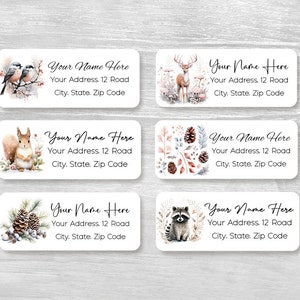 Set of 48 Personalized Sweet Woodland Autumn Winter Deer Birds Holiday Return Address Labels, Custom Stickers, housewarming gift