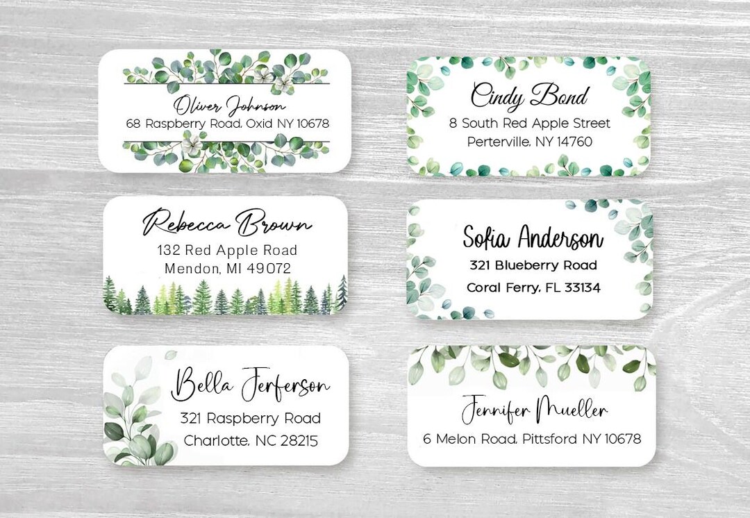 Set of 48 Personalized Elegant Greenery Leaf Trees Wedding Address ...