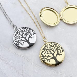 Tree of Life Engraved Locket Necklace, Golden Stainless Steel Round Locket Necklace, Photo Keepsake, Best Gift, EL114
