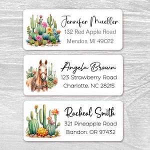 Set di 48 etichette personalizzate con indirizzo di ritorno, motivo: cowboy americano, cowgirl, cavallo, cactus, selvaggio West, adesivi aziendali con nome personalizzato