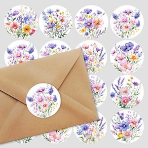 Gemischte Designs Wildblumen runde Etiketten, Umschlag Aufkleber, Scrapbooking, Geschenkverpackungen Dekor, Junk Journal Aufkleber, ES033