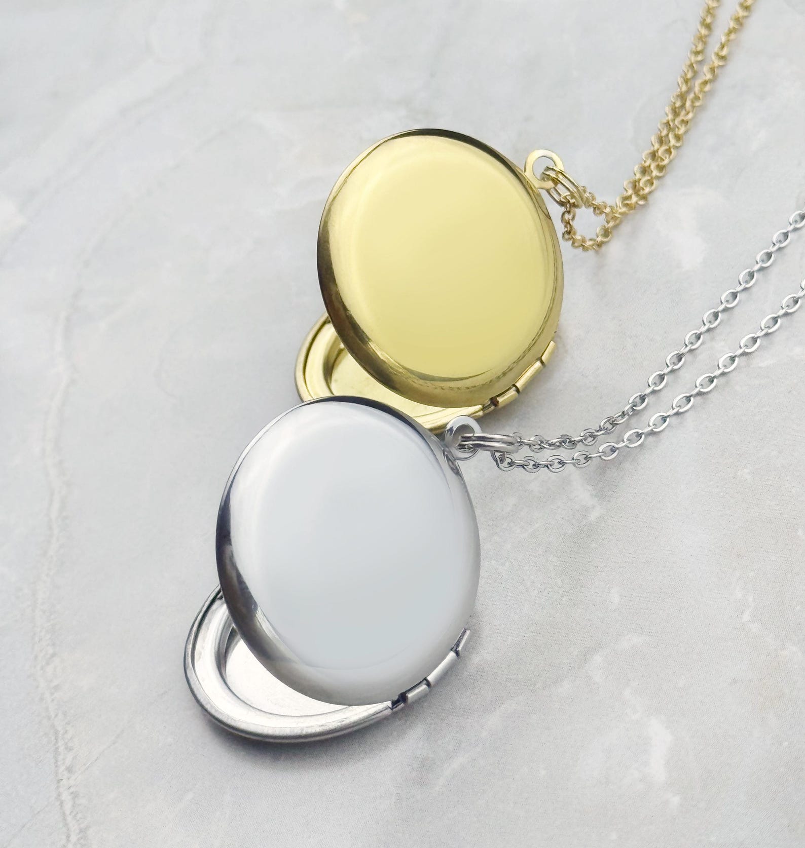 Mountain and Moon Engraved Locket Necklace, Golden Stainless Steel ...