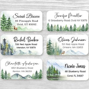 Set di 48 etichette personalizzate con indirizzo del mittente, adesivi personalizzati, alberi, montagne, boschi, cervi, paesaggi, laghi, regalo di inaugurazione della casa