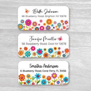 Set von 48 personalisierte Groovy Blumen Wildblumen Floral Frühling Natur Hochzeit Einweihungsgeschenk Adressaufkleber, benutzerdefinierte Aufkleber