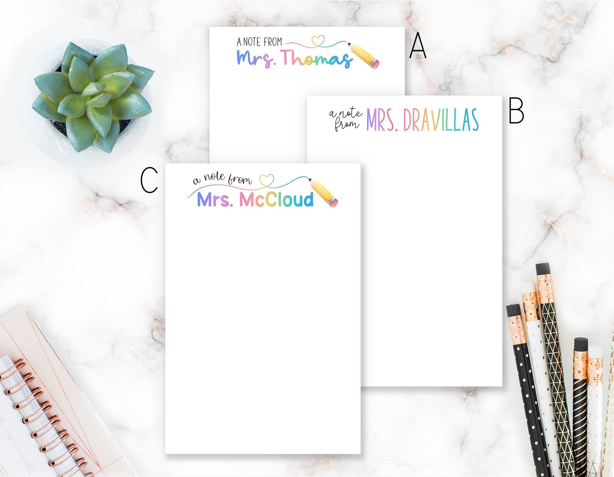 Personalized Pencil Writing Heart With Rainbow Color Name Notepad ...