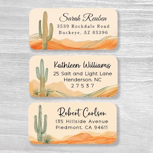 Set di 48 etichette personalizzate per indirizzo di ritorno, cactus, cactus, deserto, montagna, minimalismo, adesivi personalizzati per matrimonio