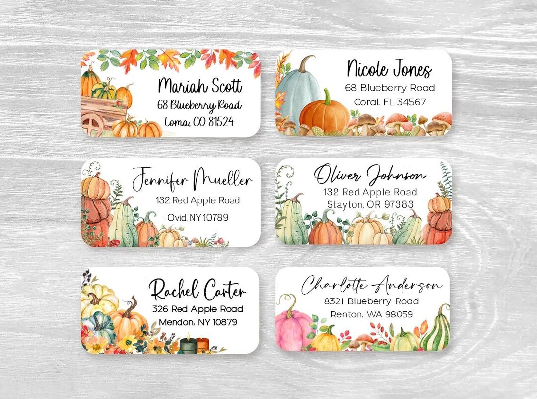 Set of 48 Personalized With Your Text Autumn Pumpkin Floral Fall Nature ...