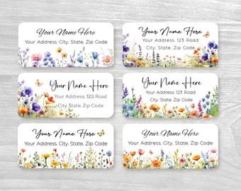 Set of 48 Personalized Elegant Wildflowers Greenery Spring Summer Wedding housewarming gift Return Address Labels, Custom Stickers