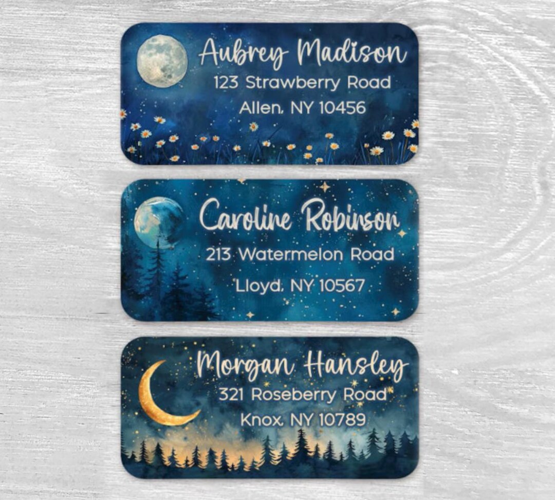 Set of 48 Personalized Celestial Galaxy Starred Night Sky Moon Full ...