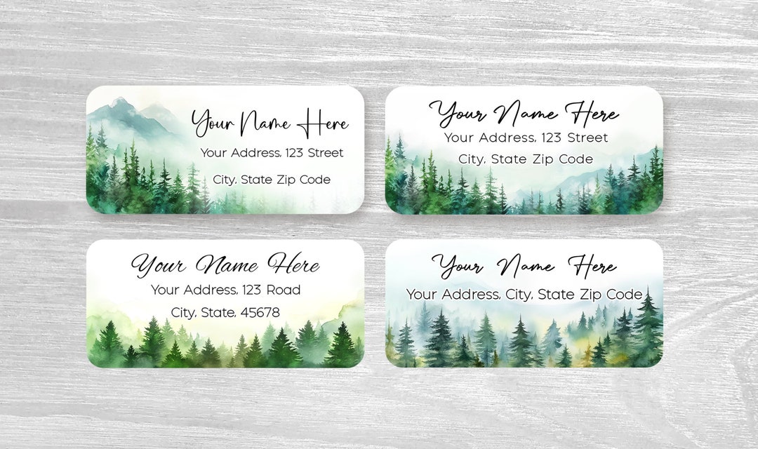 Set of 48 Personalized Trees Mountain Woodland Landscape Spring Summer ...