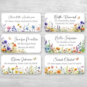 Set von 48 personalisierte Wildblumen Frühling Sommer Einweihungsparty Geschenk Adressaufkleber, kundenspezifische Aufkleber