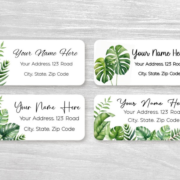 Personalized Watercolor Tropical Leaves Monstera Summer Return Address Labels, Custom Wedding Housewarming Stickers