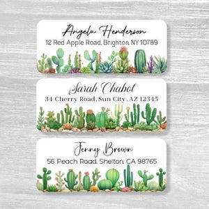 Set di 48 etichette personalizzate per indirizzo di ritorno, cactus cactus regalo di inaugurazione della casa matrimonio adesivi con nome personalizzato