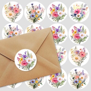 Gemengde ontwerpen Wilde bloemen ronde etiketten, envelopzegels, scrapbooking, decoratie cadeauverpakking, stickers rommeljournaal, ES005
