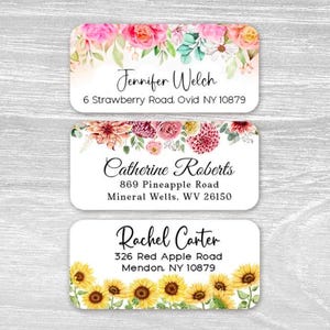 Set of 48 Labels Personalized Flowers, Floral Nature Spring Wedding Favor Return Address Labels, Custom Stickers