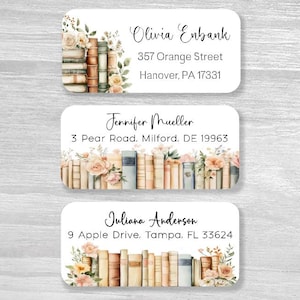 Set of 48 Garden Library Book-theme Personalized Return Address Labels, Teacher&#39;s Gift, Return Address Stickers, Custom Labels, A924