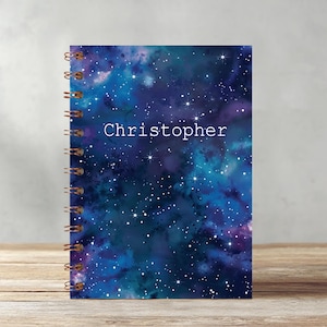Galaxy Stars Spiral Notebook, Personalized Custom Name Sketch Book, Back to School Supplies, Blank Note book, SN007