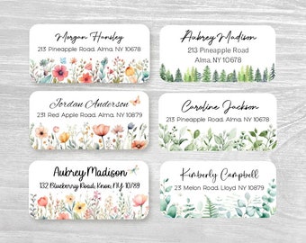 Set of 48 Personalized Elegant Wildflowers Spring Greenery Trees Wedding Return Address Labels, Custom Text Stickers, Wedding Labels