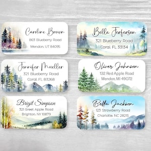 Set di 48 etichette personalizzate con indirizzo del mittente, adesivi personalizzati, regalo di inaugurazione della casa, alberi, montagne, boschi, primavera, autunno, paesaggio