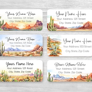 Set of 48 Personalized Returned Address Labels, Cactus Desert Mountain Landscape Summer housewarming gift Wedding Custom Stickers