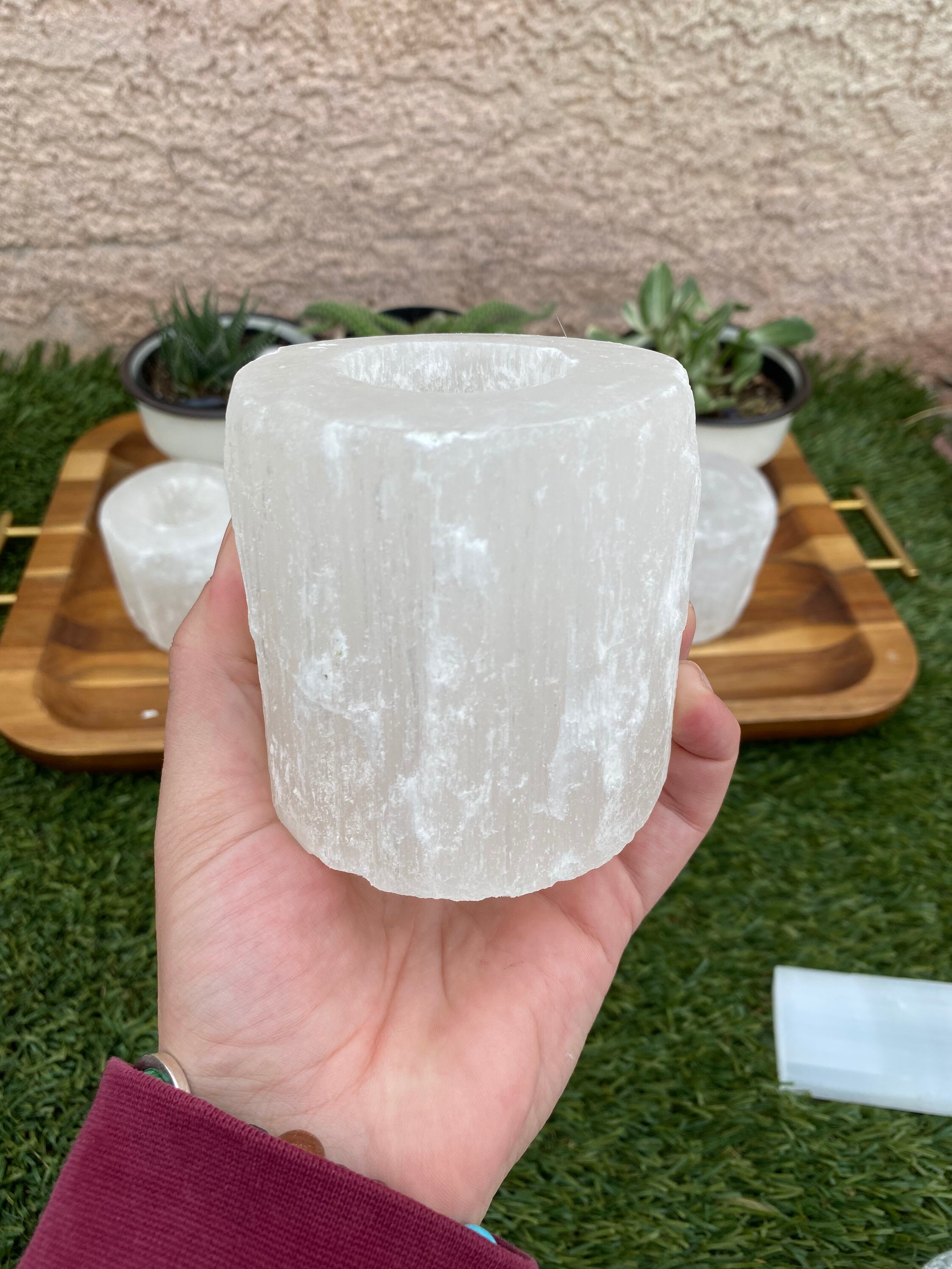 Selenite Candle Holder Crystal Candle Holder Selenite tea Etsy