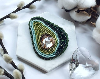 Avocado brooch with Swarovski crystal