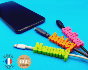 Personalized name to clip to all Samsung Iphone compatible charger cables other Christmas gift idea