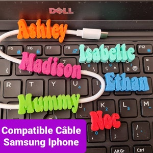 Personalized name to clip to all Samsung Iphone compatible charger cables other Christmas gift idea