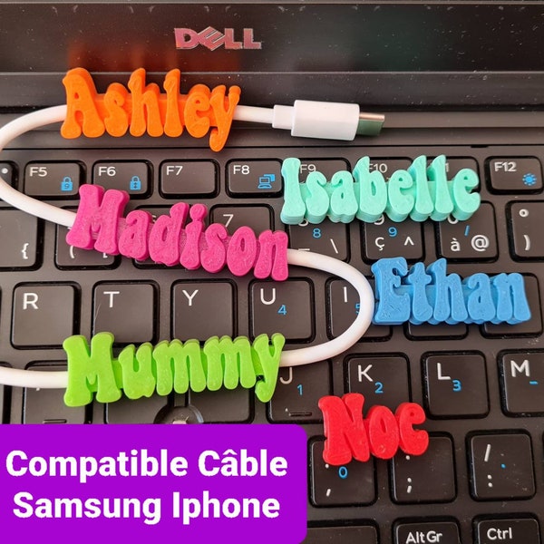 Personalized name to clip to all Samsung Iphone compatible charger cables other Christmas gift idea