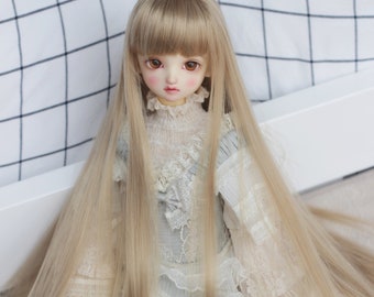 1/6 6-7" BJD Doll Wig Light Blonde Curly Wavy Hair Medium Long Cream Color AL-8 