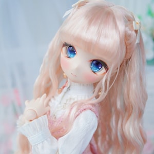 Pink Blonde Curly BJD Doll Wig with Bangs - (1/3, 1/4, 1/6 Sizes)