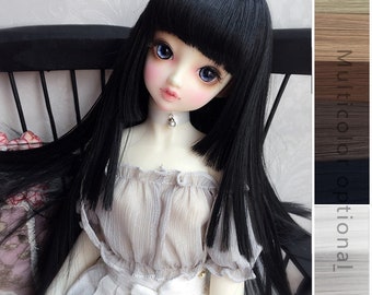 Black Blunt Bangs BJD Doll Wig: Long Straight SD Wig