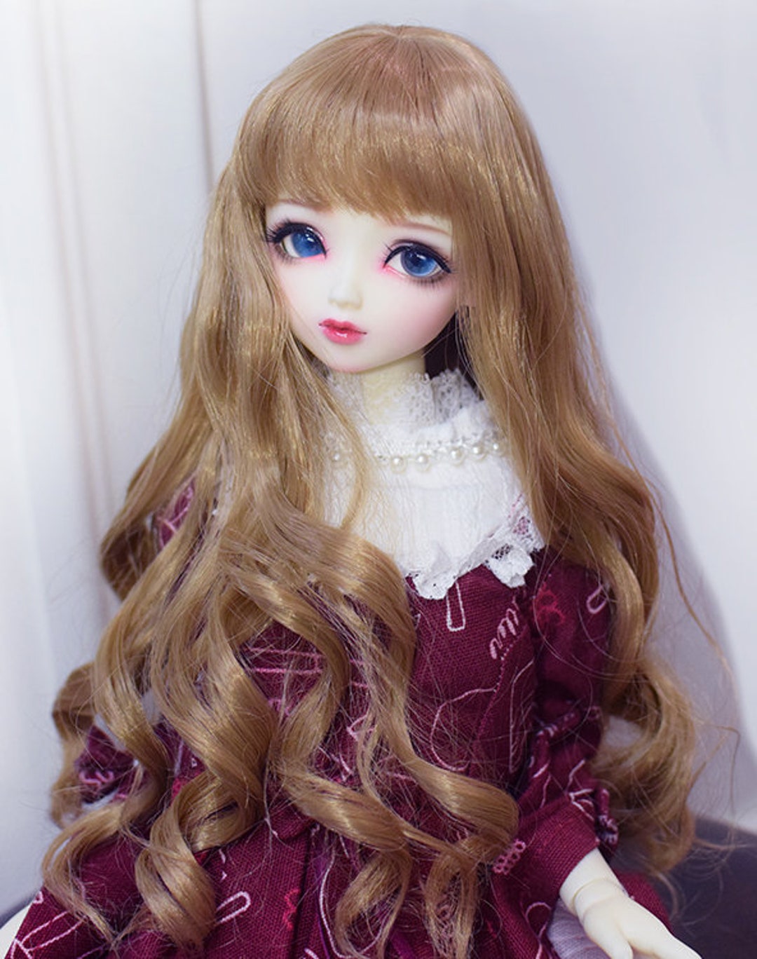 BJD ドール用ウィッグ：大きなカールヘアと鈍い前髪（頭囲 6-7インチ