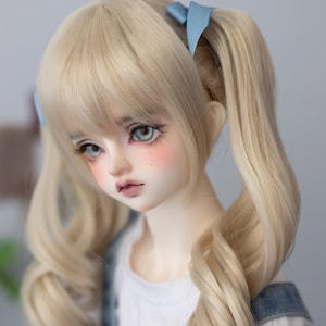 7-8&quot; 8-9&quot; bjd wig for ball joint dolls, female doll wig, cute side curly ponytails hair wig with straight bang for 1/3 1/4 doll