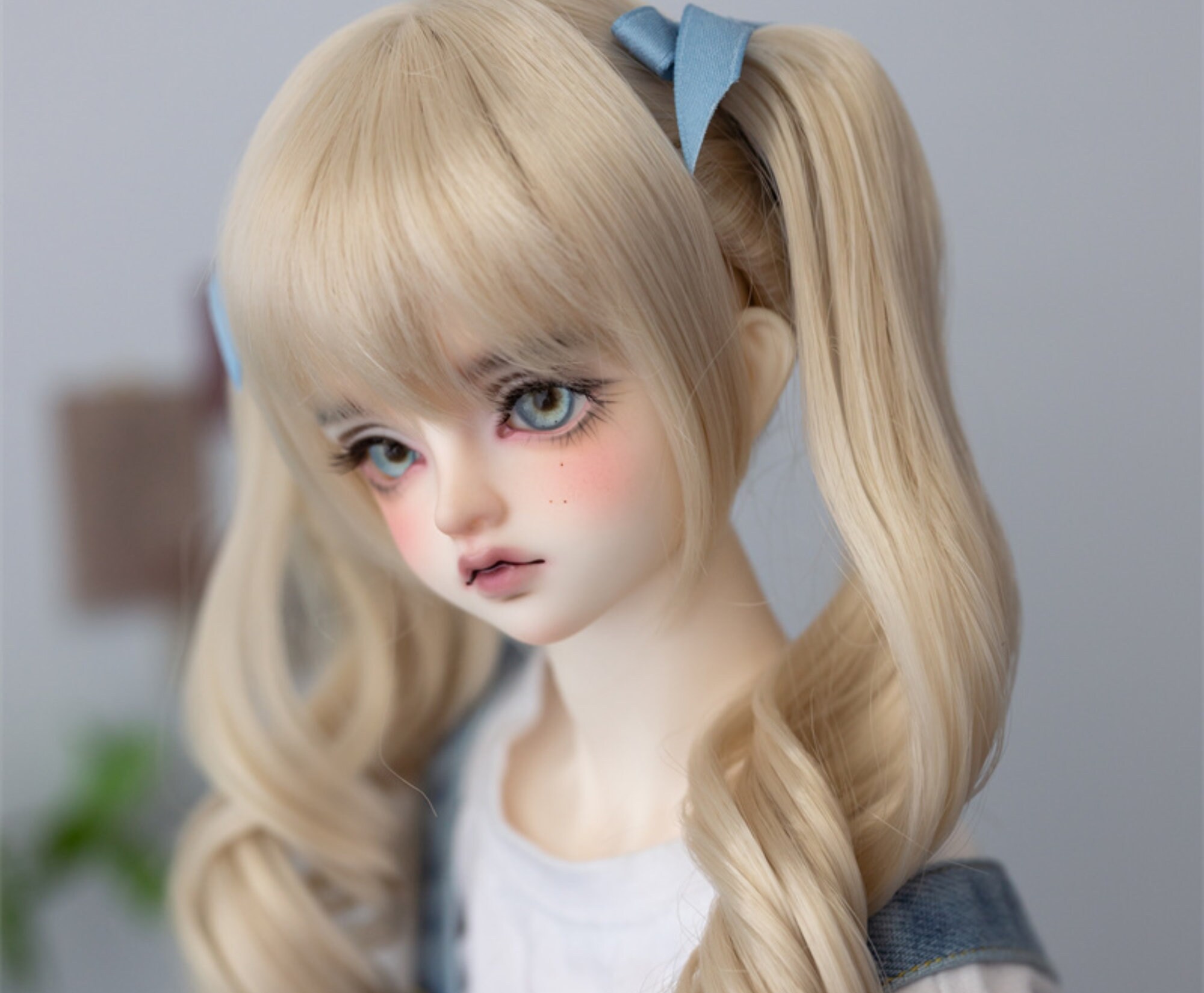 BJD Doll Wig: Blonde Curly Ponytails With Bangs (7-8