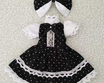 BJD black and white polka dots dress 1/3 1/4 1/6 BJD doll dress | bjd vintage dress | bjd retro dress