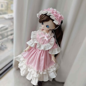 4 Colors Bjd Lolita maid suit with headband for 1/3 1/4 1/6 SD MSD Yosd BJD Doll clothes, Bjd doll Princess Dress, Bjd Cute Dress Outfitings