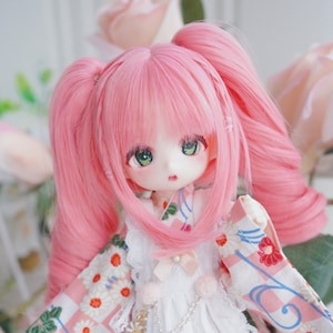 BJD doll wig 6-7&quot; 7-8&quot; 8-9&quot; wig for ball joint dolls, doll ponytail wig, cute girl curly hair wig with bang braid side for 1/3 1/4 1/6